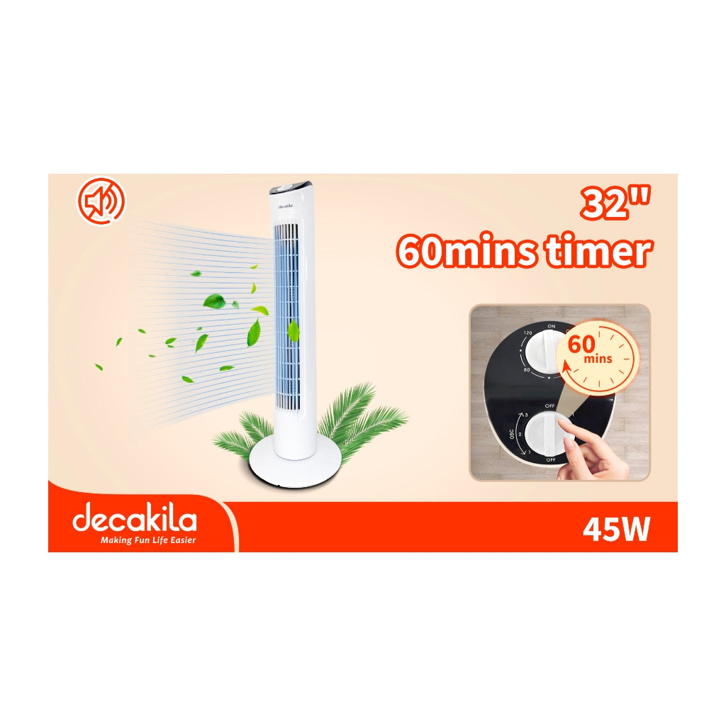 Decakila Ventilador de Torre 32" de 3 Velocidades (KUFC033W)