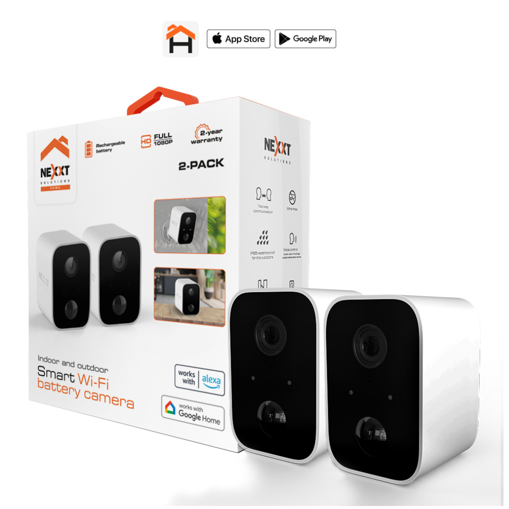 Nexxt Solutions Cámara Inalámbrica Inteligente para Interiores y Exteriores, 2 Pack