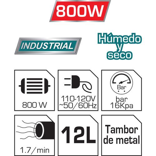 Total Aspiradora Alámbrica Limpieza Seco o Mojado 12 Litros (UTVC14122)