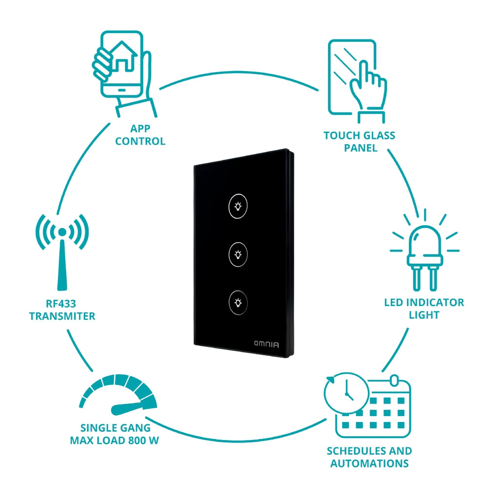 Omnia Interruptor Inteligente Híbrido Wifi/rf 3 Vías