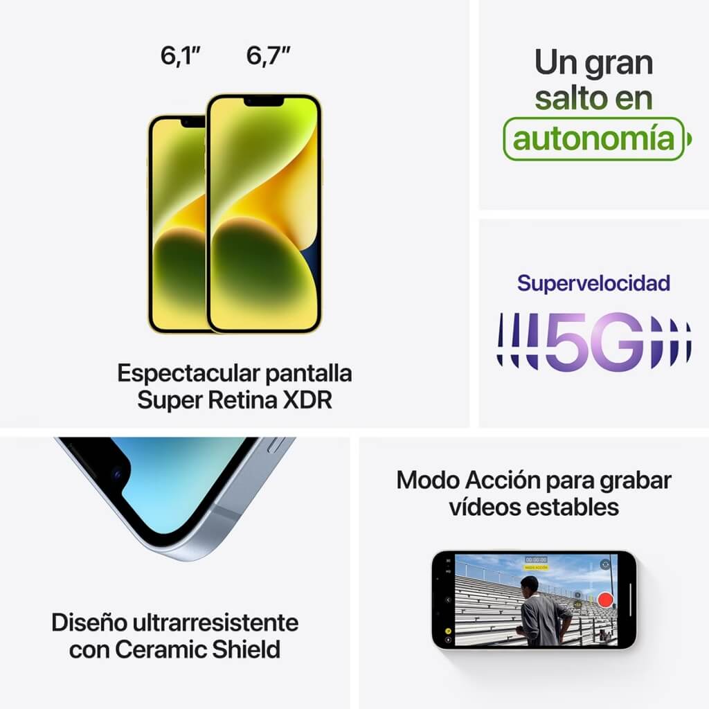 Apple Teléfono Celular iPhone 14, 128GB