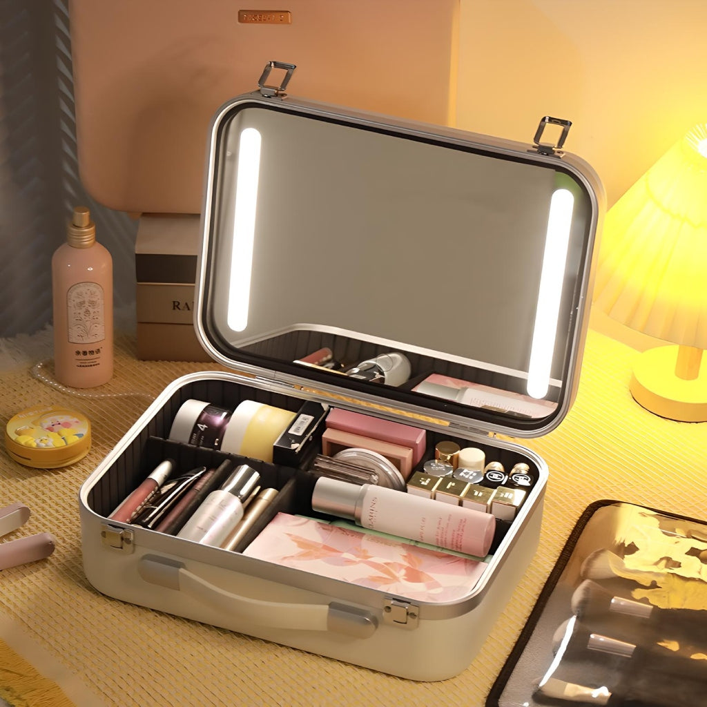 Miomu Cosmetiquera Diseño Valija con Espejo y Luz LED