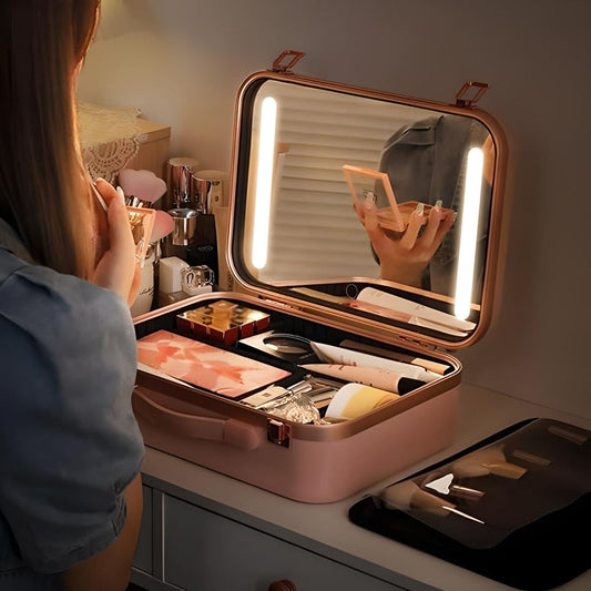 Miomu Cosmetiquera Diseño Valija con Espejo y Luz LED