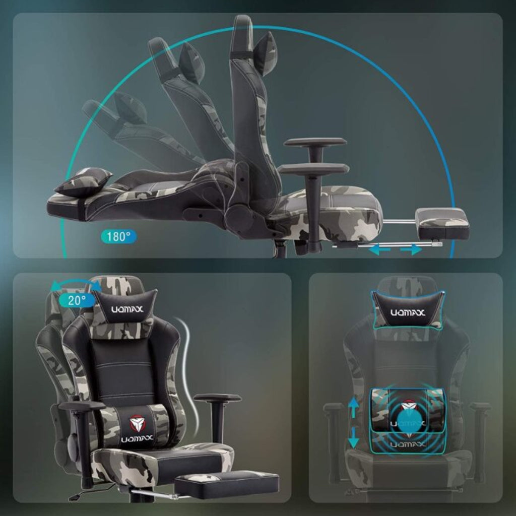 MMA Silla Gaming con Masajeador Lumbar UOMAX-ARMY (63-ANJ-1109)