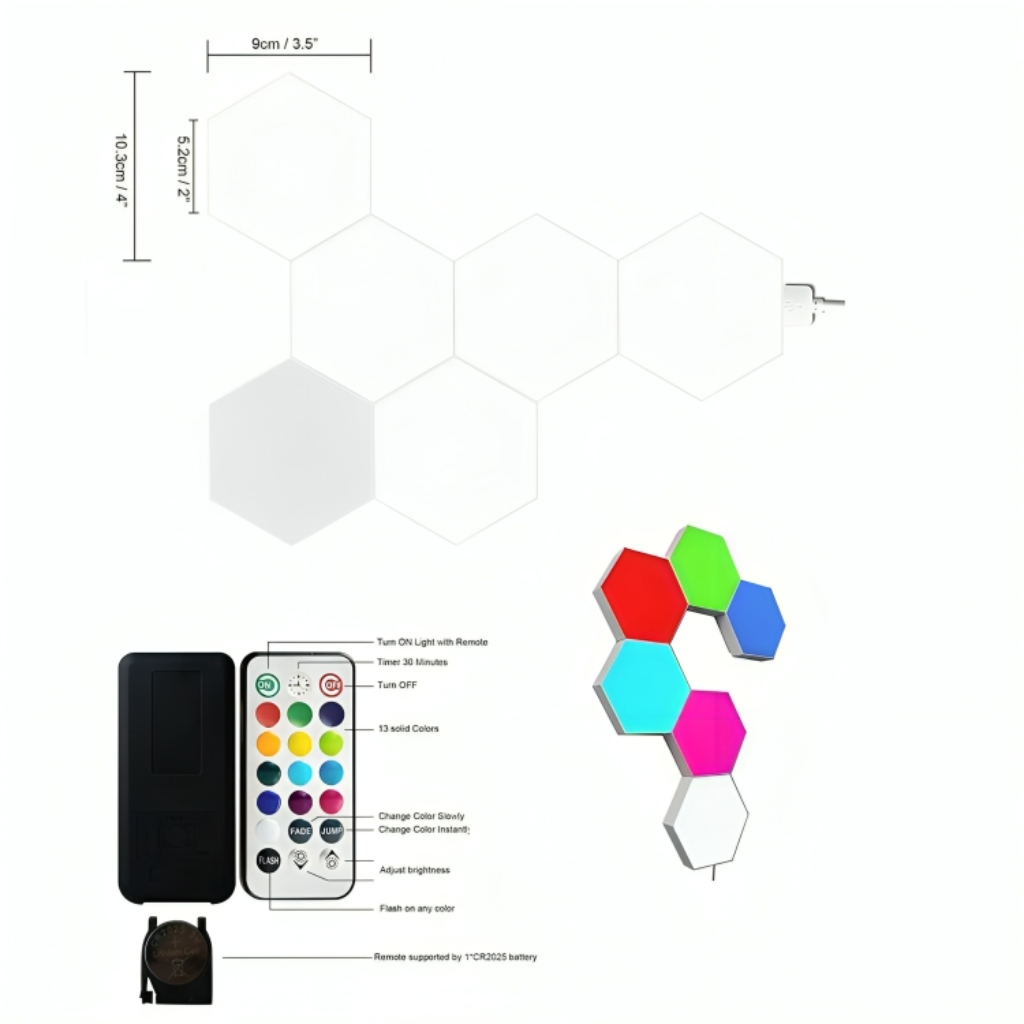 Miomu Set Luces LED Hexagonal, 6pcs