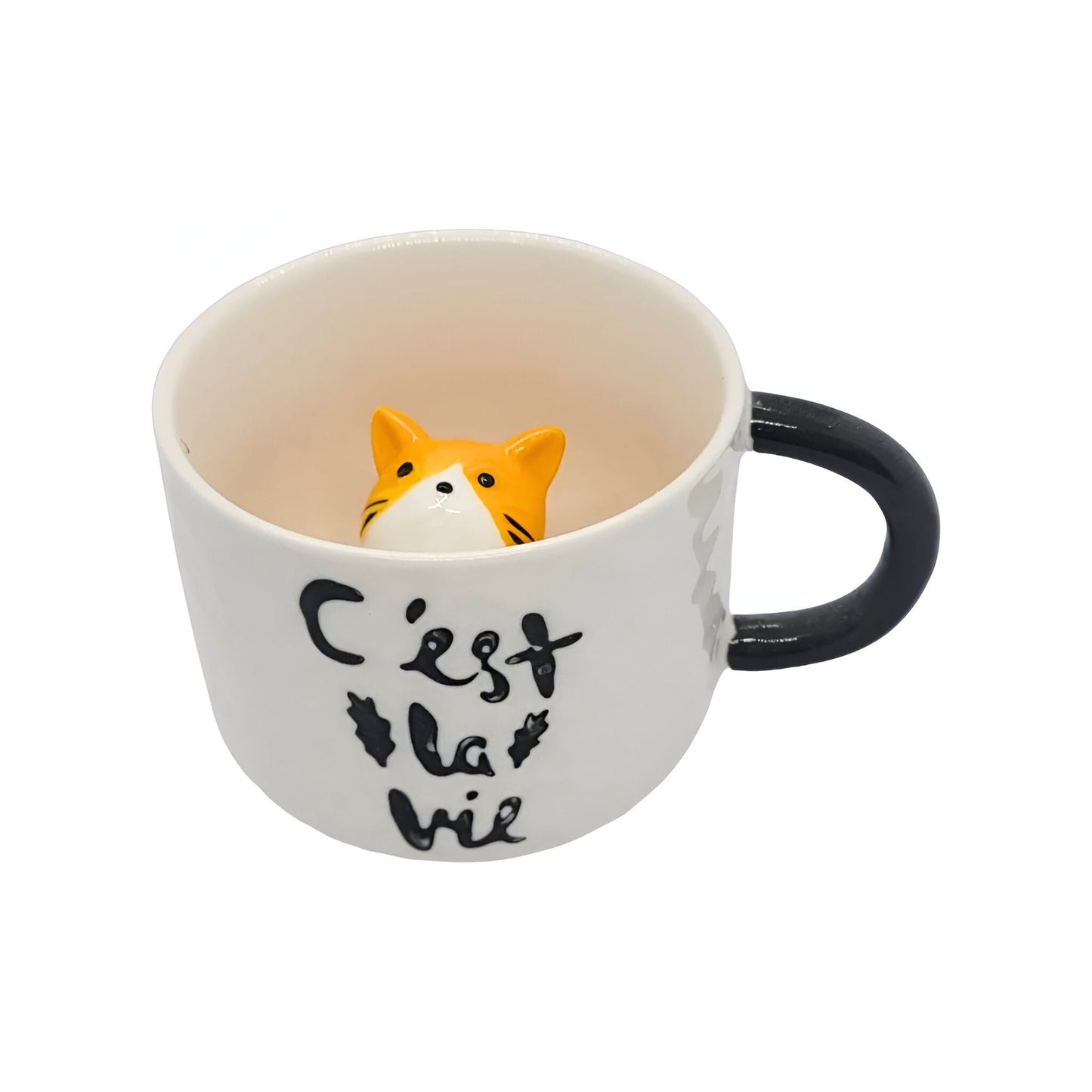 Miomu Taza de Café con Plato, Diseño Gato 3D